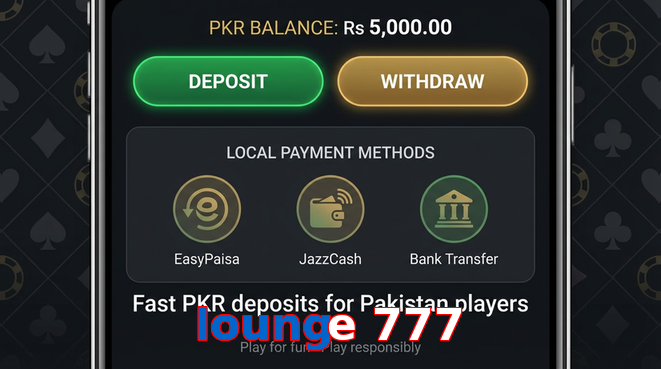 Deposit and withdrawal screen with PKR methods